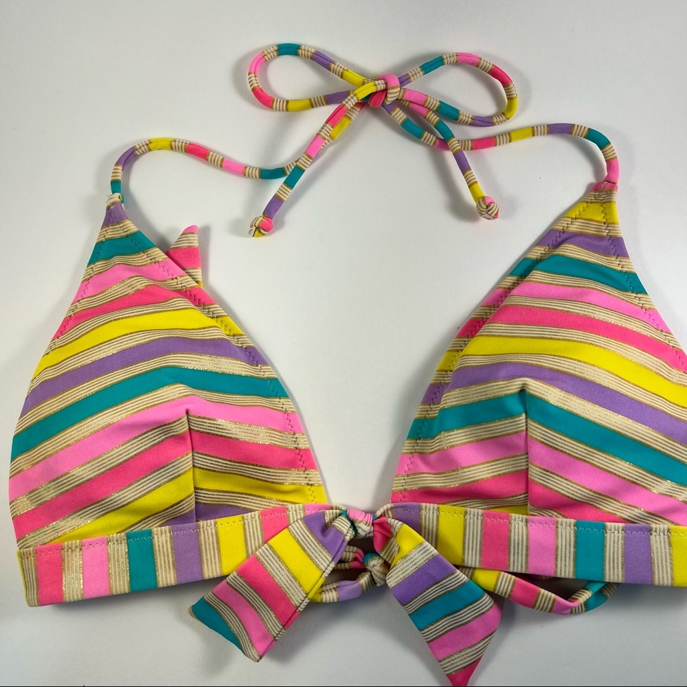 Victoria Secret Bikini Top Multi Color w/ Gold Stripes, Padded w/Back Clasp - Picture 11 of 14
